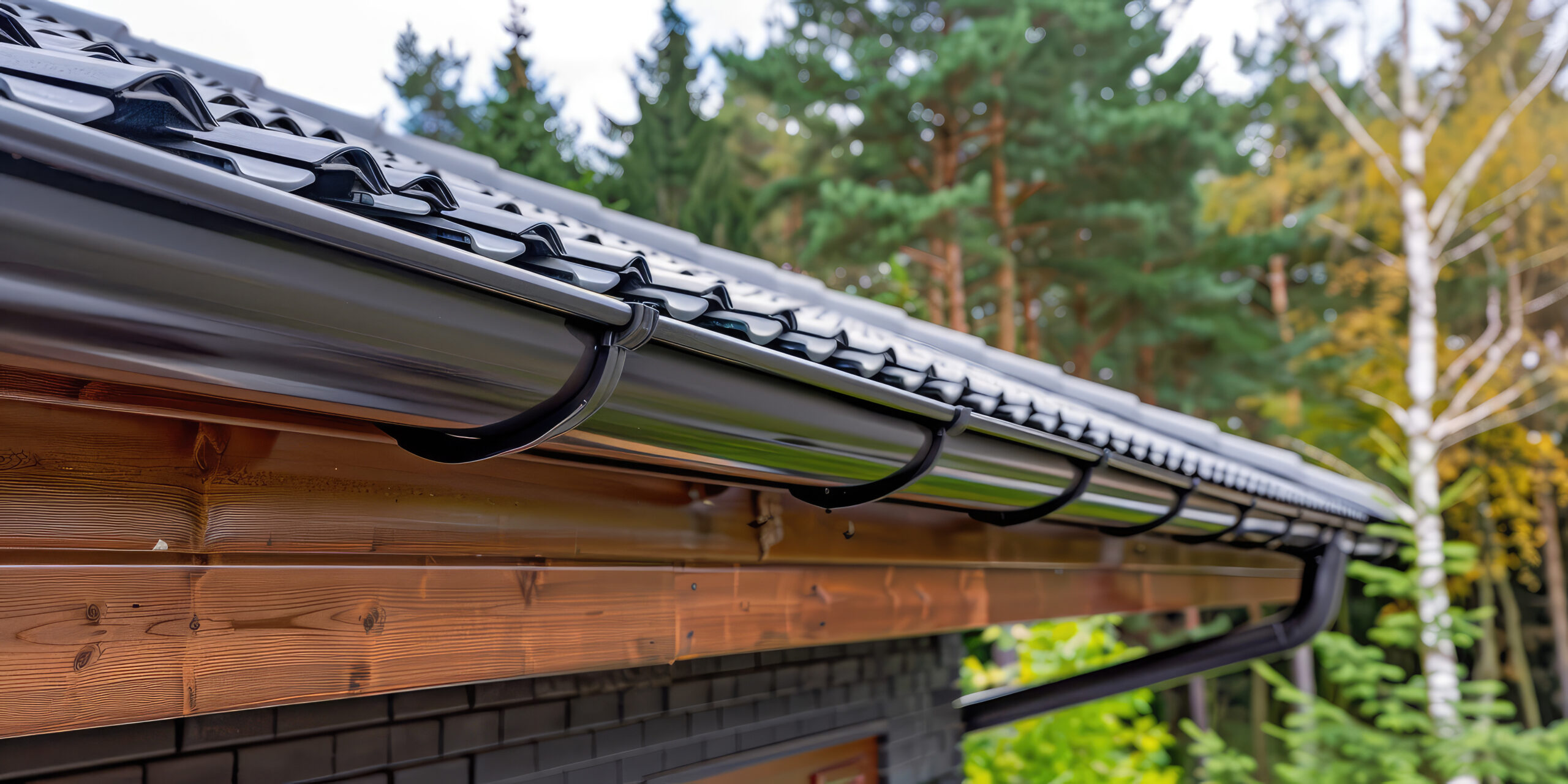Close up view of dark gutter on a home